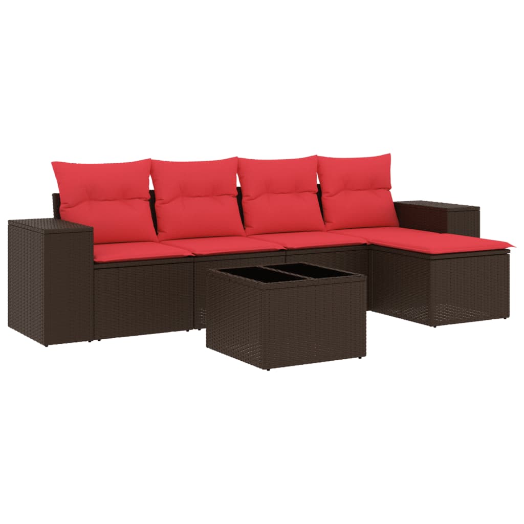 5-teiliges Gartensofa-Set mit Kissen, schwarzes Polyrattan