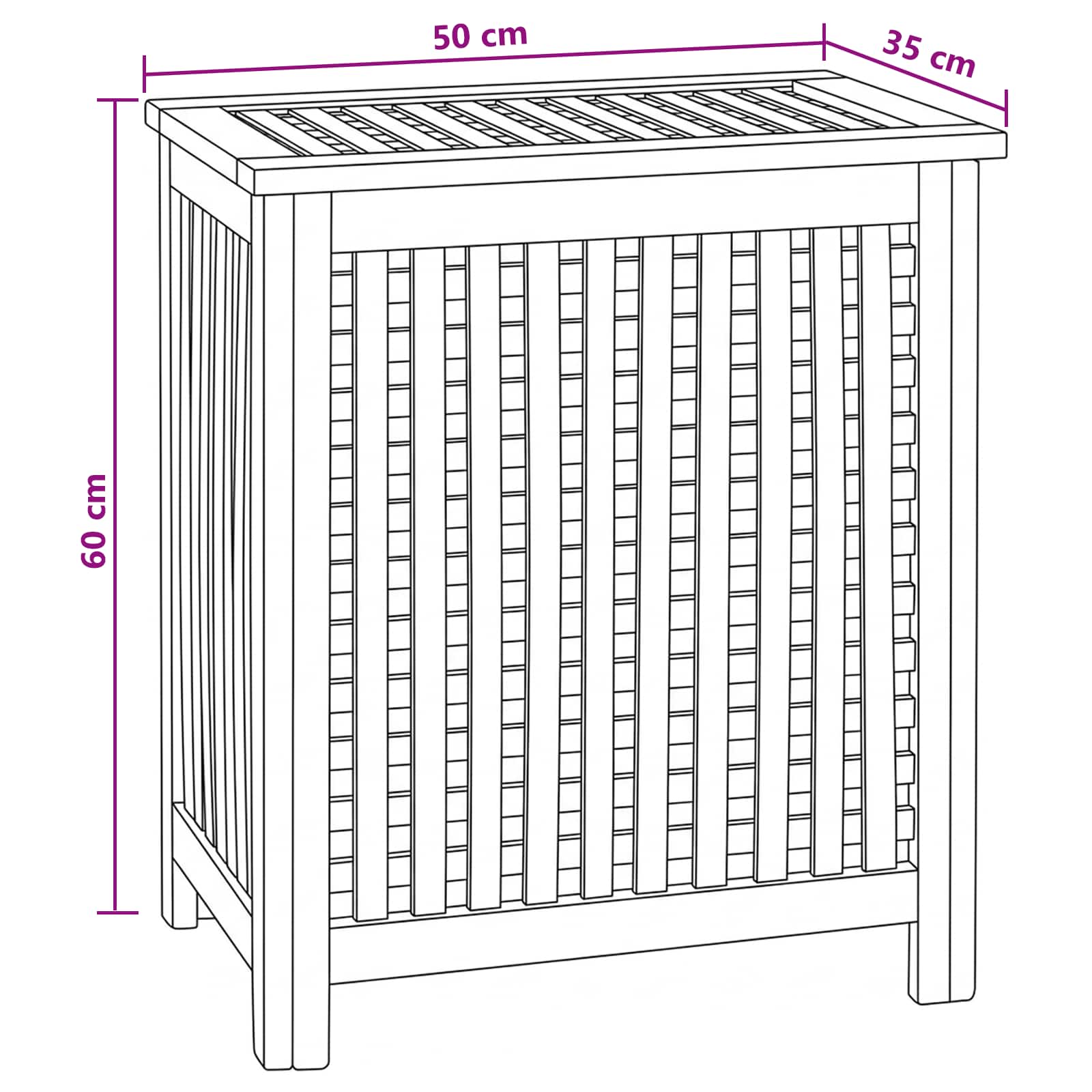 Wäschekorb Natur 35 x 25 x 60 cm Massivholz Teak