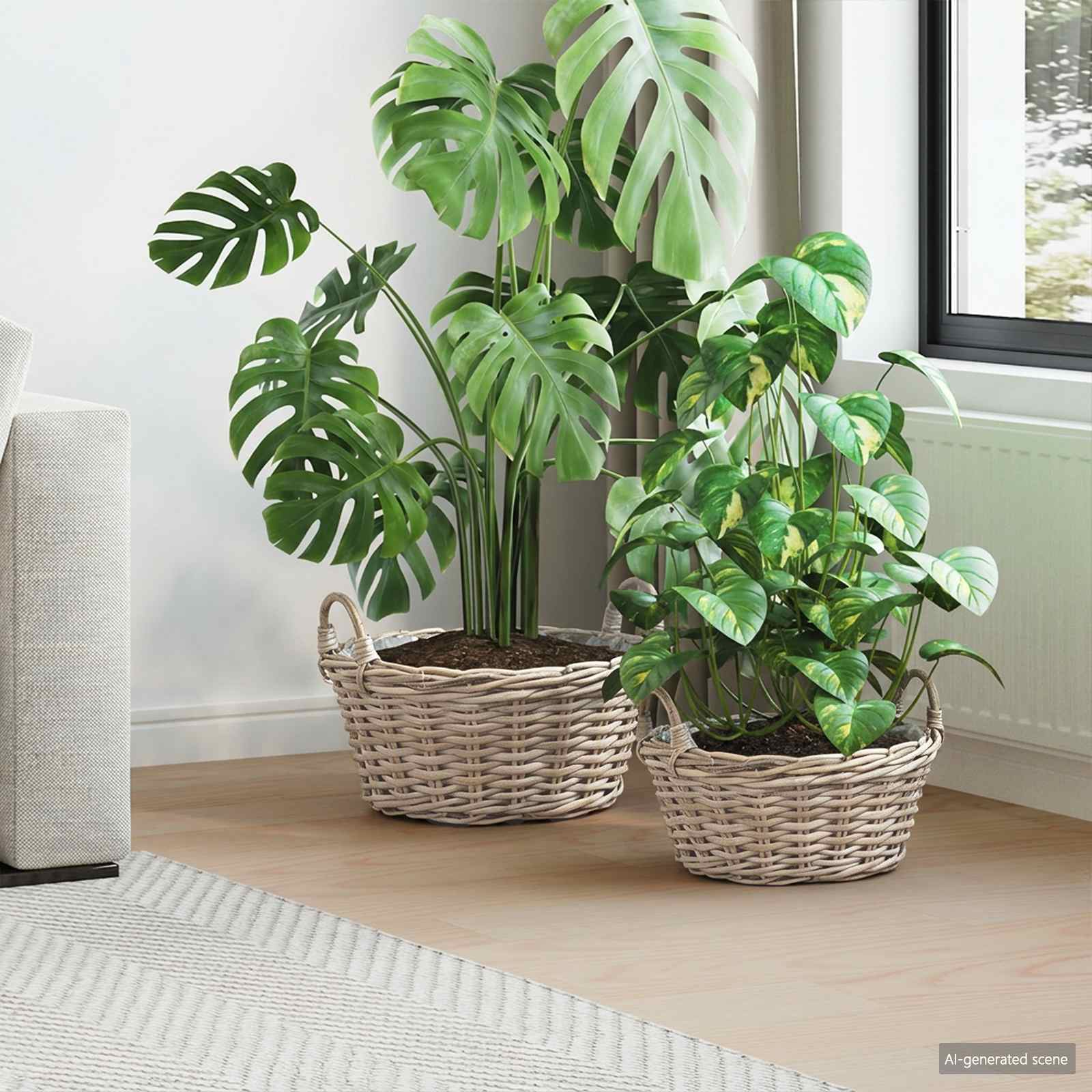Blumentopfkorb mit Speicher 2 Stk. Natürliches Grau Kubu Rattan