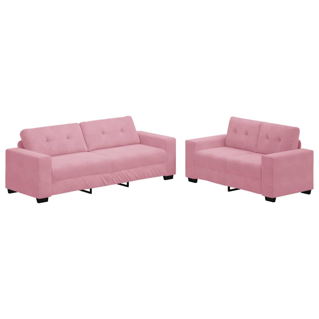 2-teiliges Sofa-Set mit Kissen, hellgrauer Samt