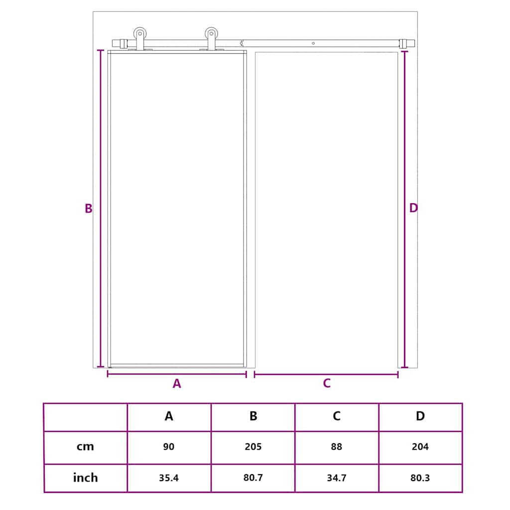 Schiebetür 3-teilig ESG-Glas und Aluminium 76x205 cm Schwarz