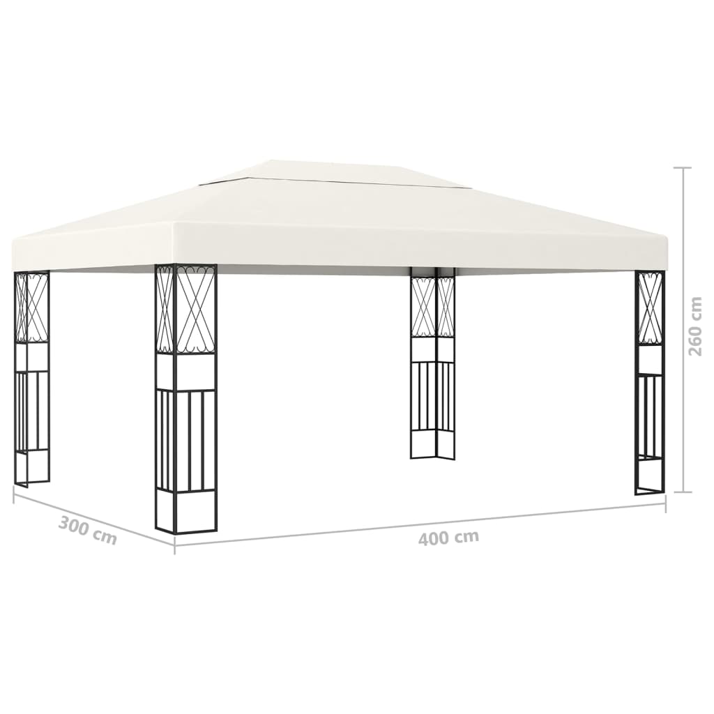 Pavillon mit LED-Lichterkette 3x3 m Creme Stoff
