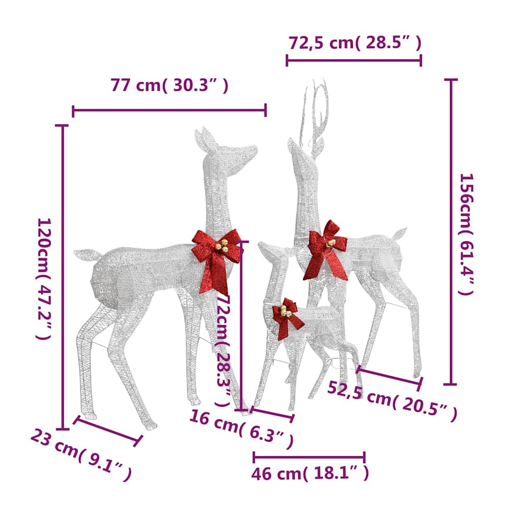 Rentierfamilie Weihnachtsdekoration Weiß und Silber 201 LEDs