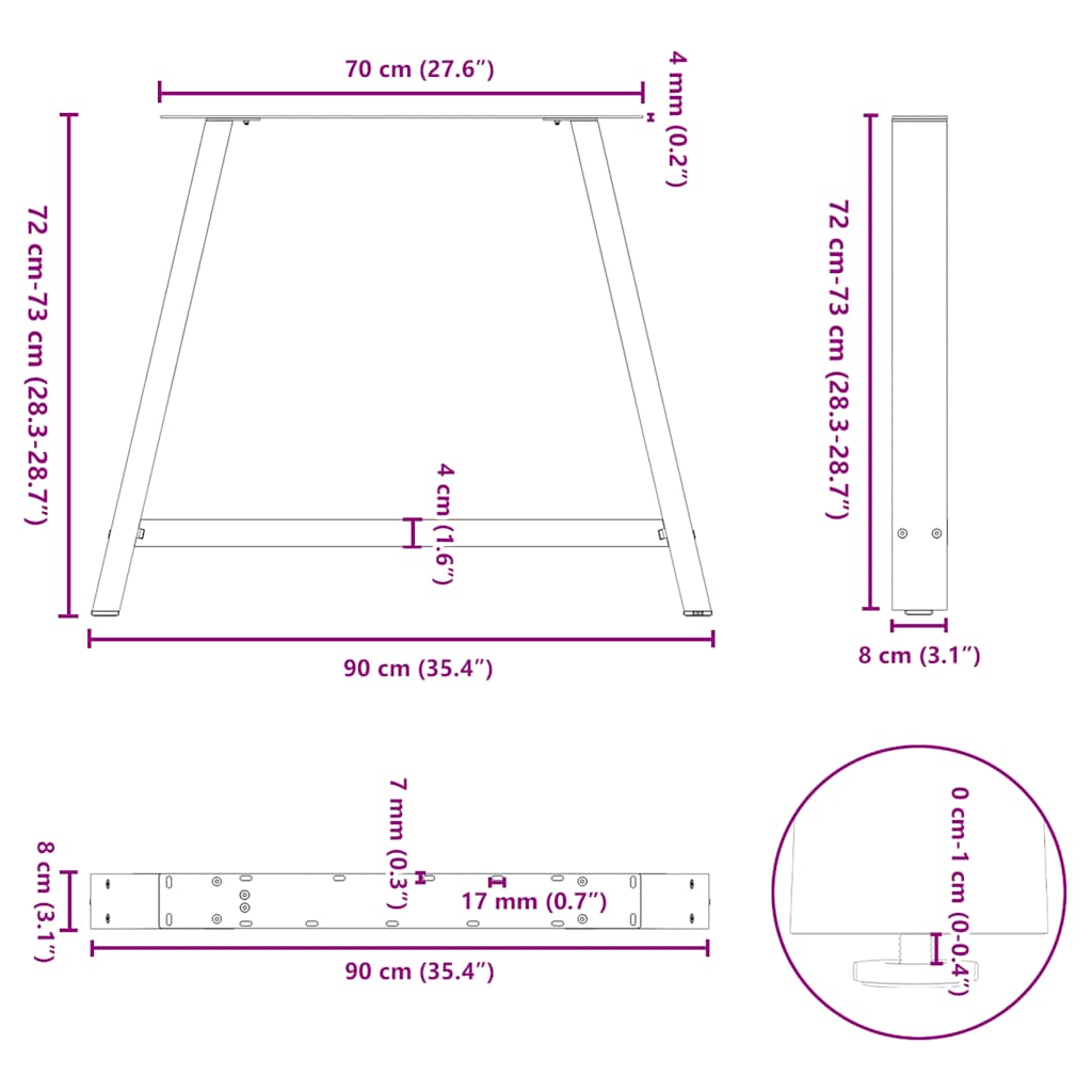 Couchtischbeine A-Form 2 Stk. 30x(30-31) cm Stahl