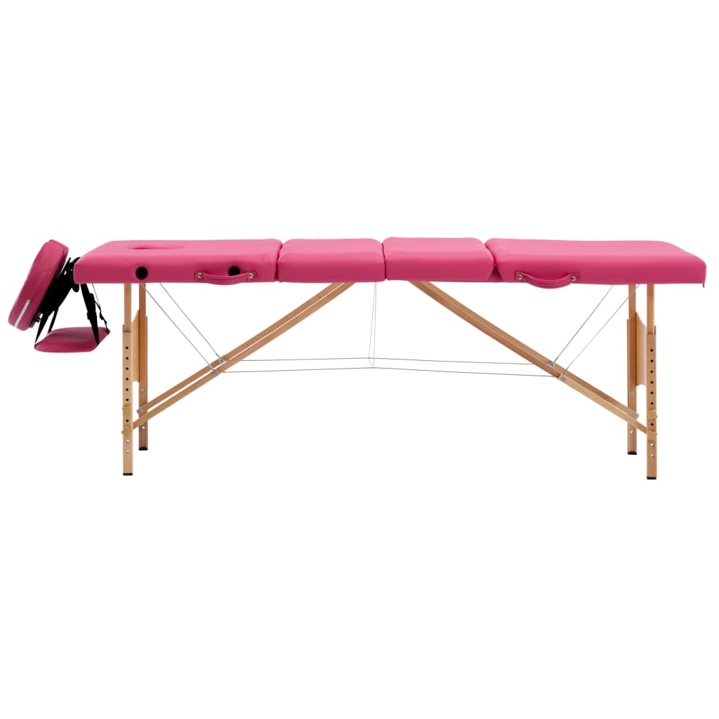 Massageliege Klappbar 4-Zonen mit Holzgestell Rosa