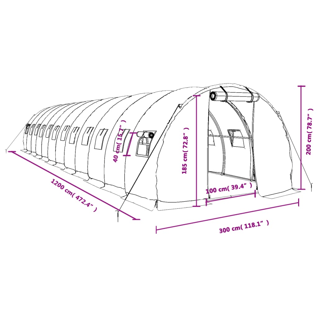 Gewächshaus mit Stahlrahmen Grün 48 m² 16x3x2 m