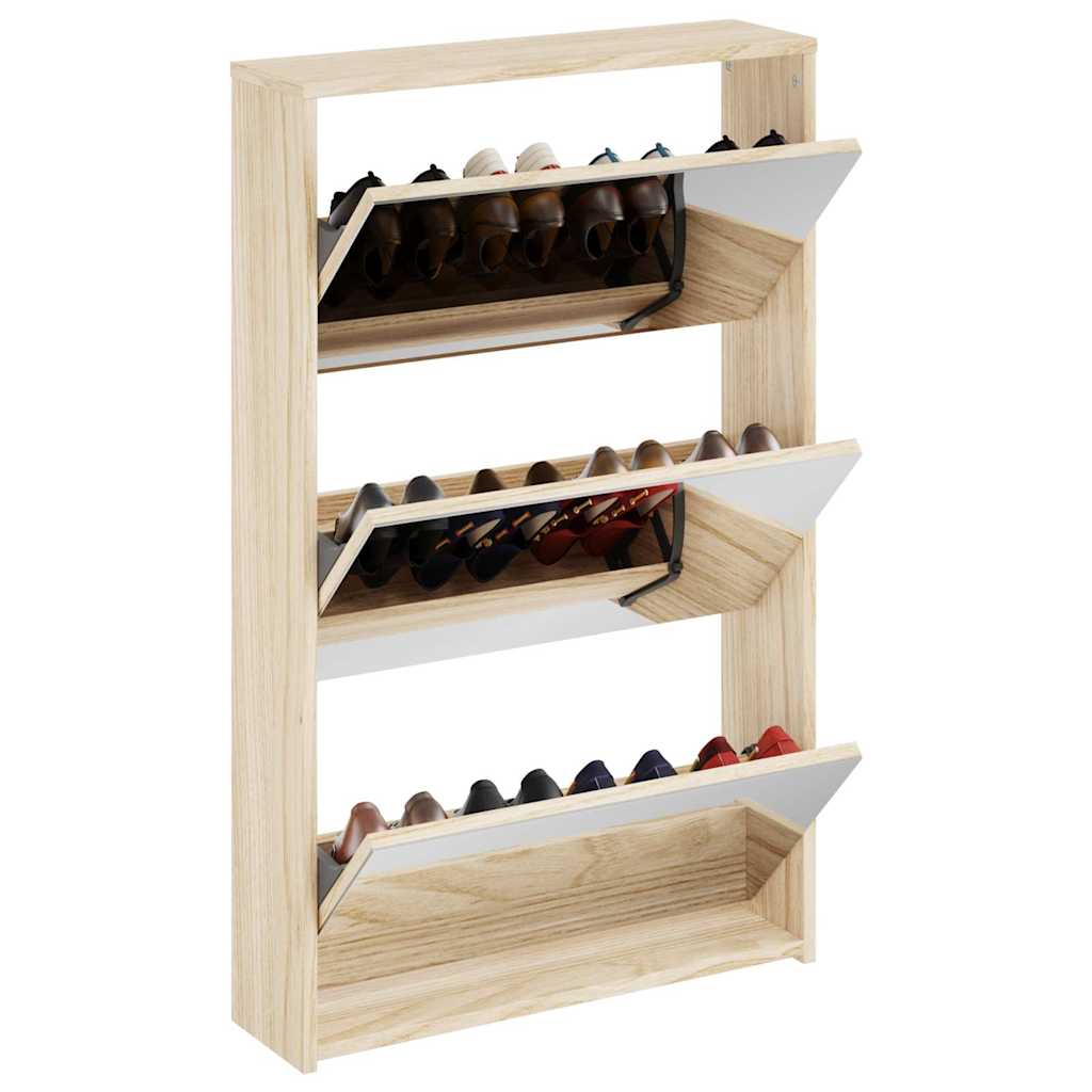 Schuhschrank mit 2 Fächern Spiegel Eiche-Optik 63x17x67 cm