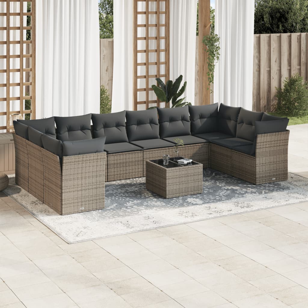 10-tlg. Garten-Sofagarnitur mit Kissen Schwarz Poly Rattan