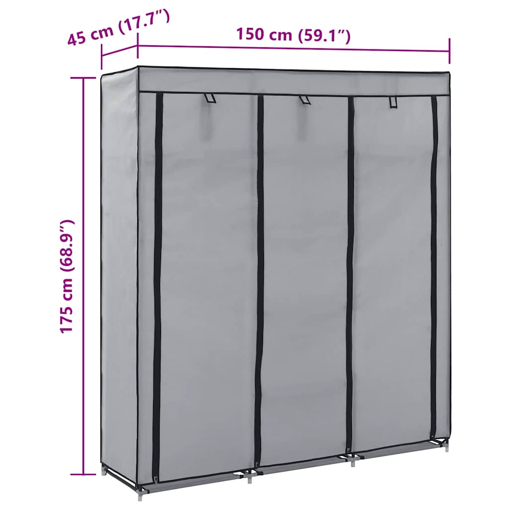 Kleiderschrank mit Fächern Stangen Schwarz 150x45x175cm Stoff