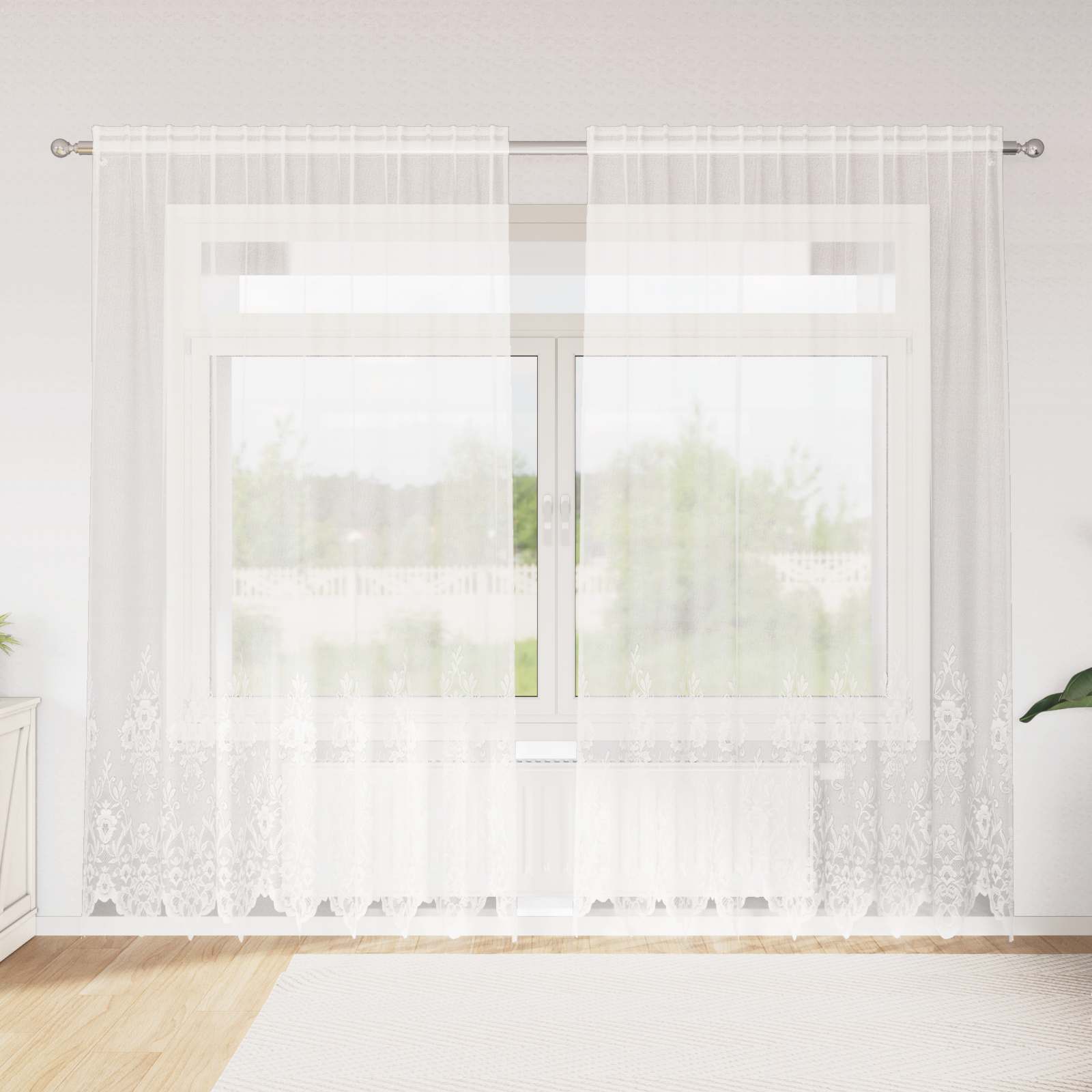 Spitzenvorhang mit Vorhängen Floral Weiß 80 x 150 cm Polyester
