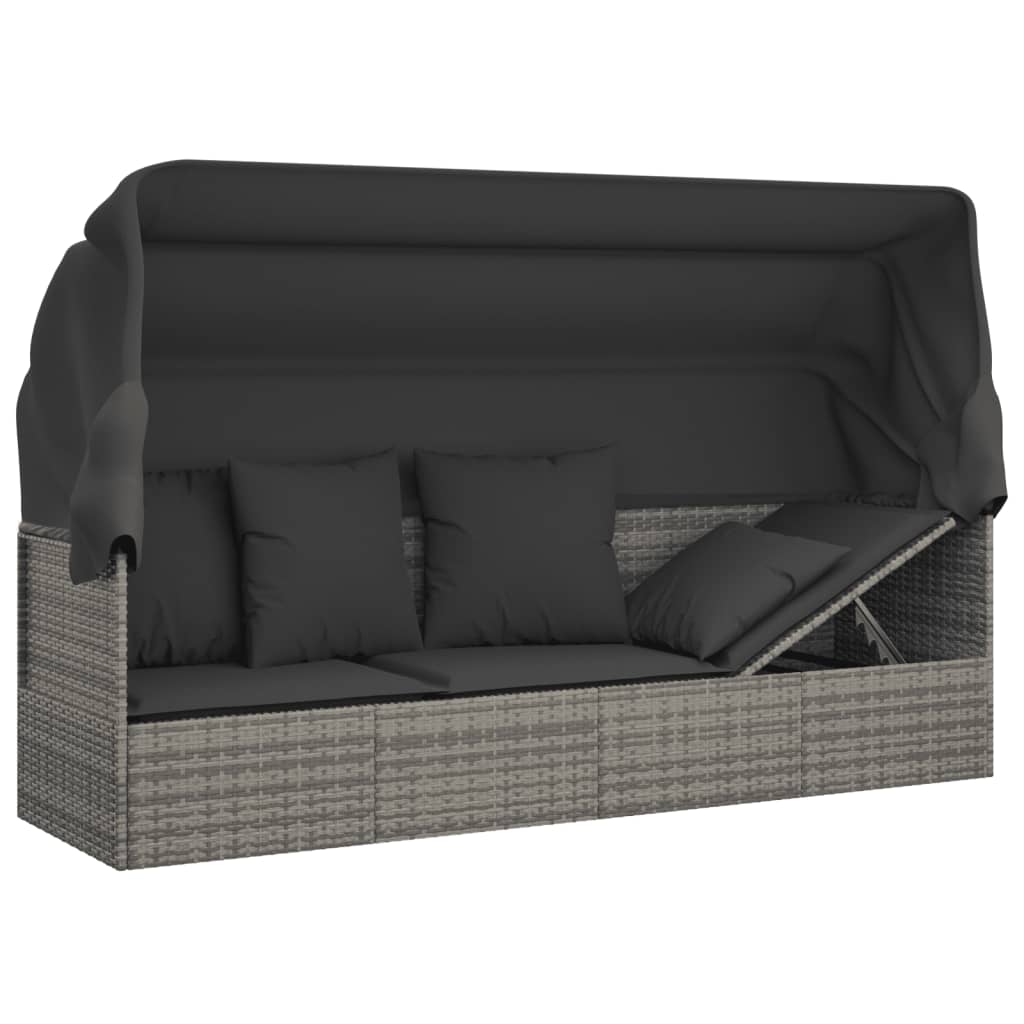 Outdoor-Loungebett mit Dach und Kissen Schwarz Poly Rattan