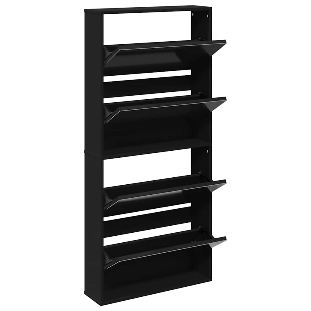 Schuhschrank mit 4 Fächern Spiegel Eiche 63×17×134 cm