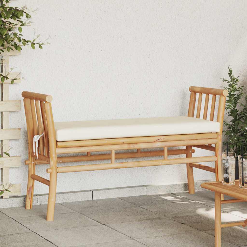 Gartenbank mit Kissen Braun 110 x 38 x 65cm Bambus