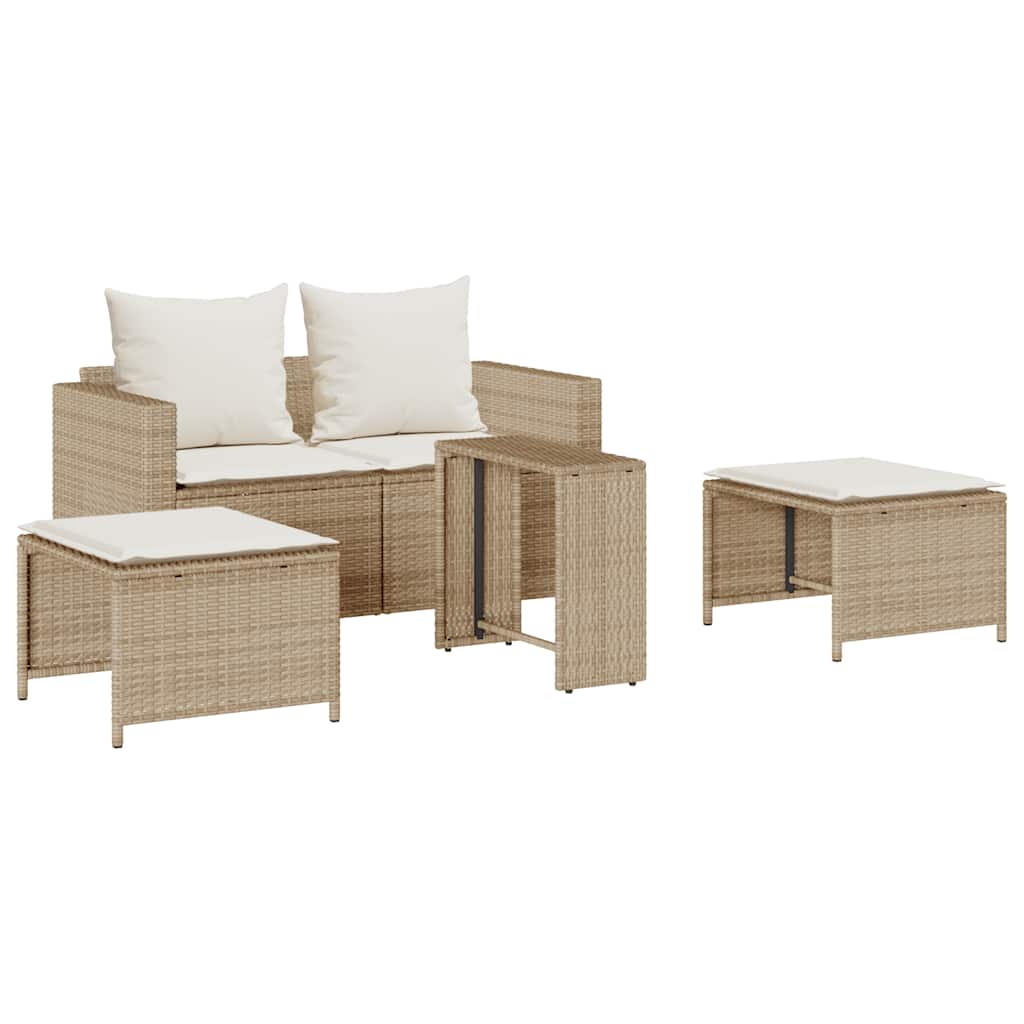 5-tlg. Garten-Sofagarnitur Kissen Stapelbar Schwarz Poly Rattan