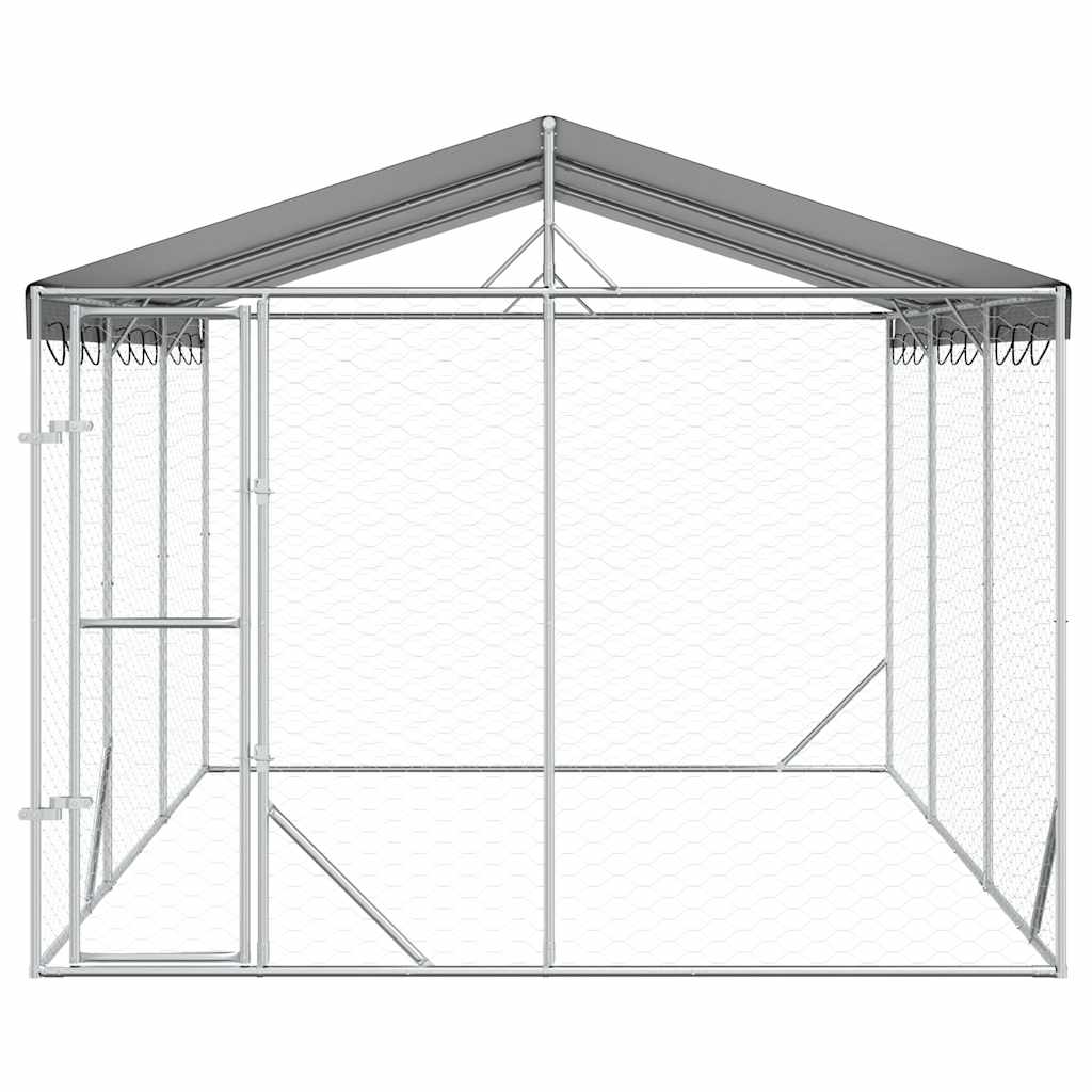 Outdoor-Hundezwinger mit Dach Silber 3x1,5x2,5m Stahl Verzinkt