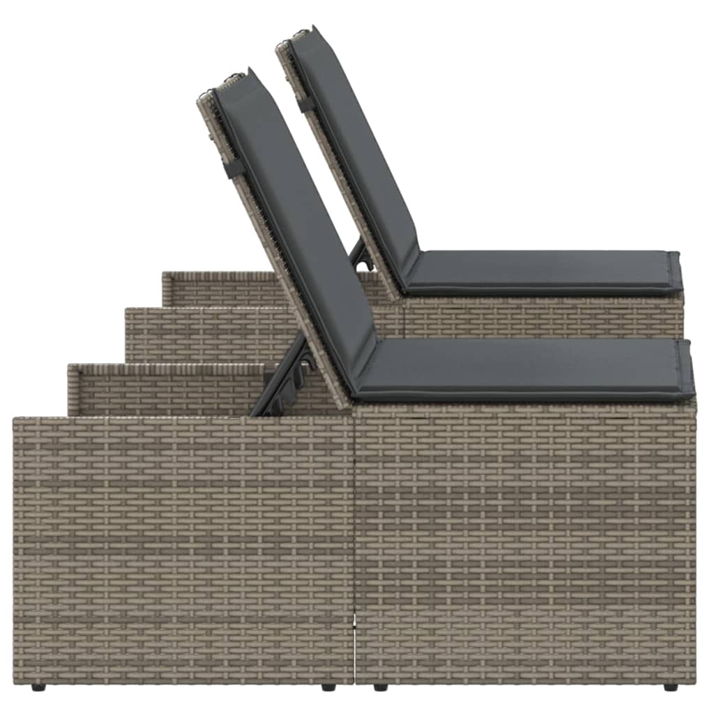 Modulare Sonnenliegen 2 Stk. mit Tisch Schwarz Poly Rattan