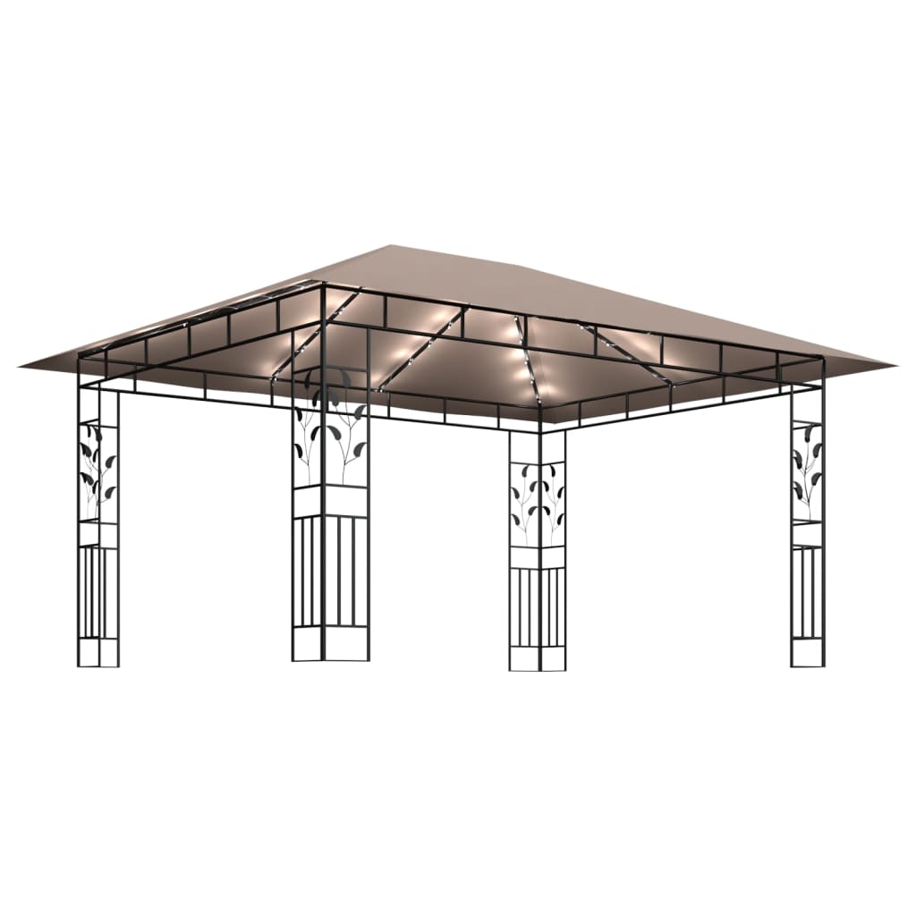 Pavillon mit Moskitonetz & LED-Lichterkette 3x3x2,73m Cremeweiß