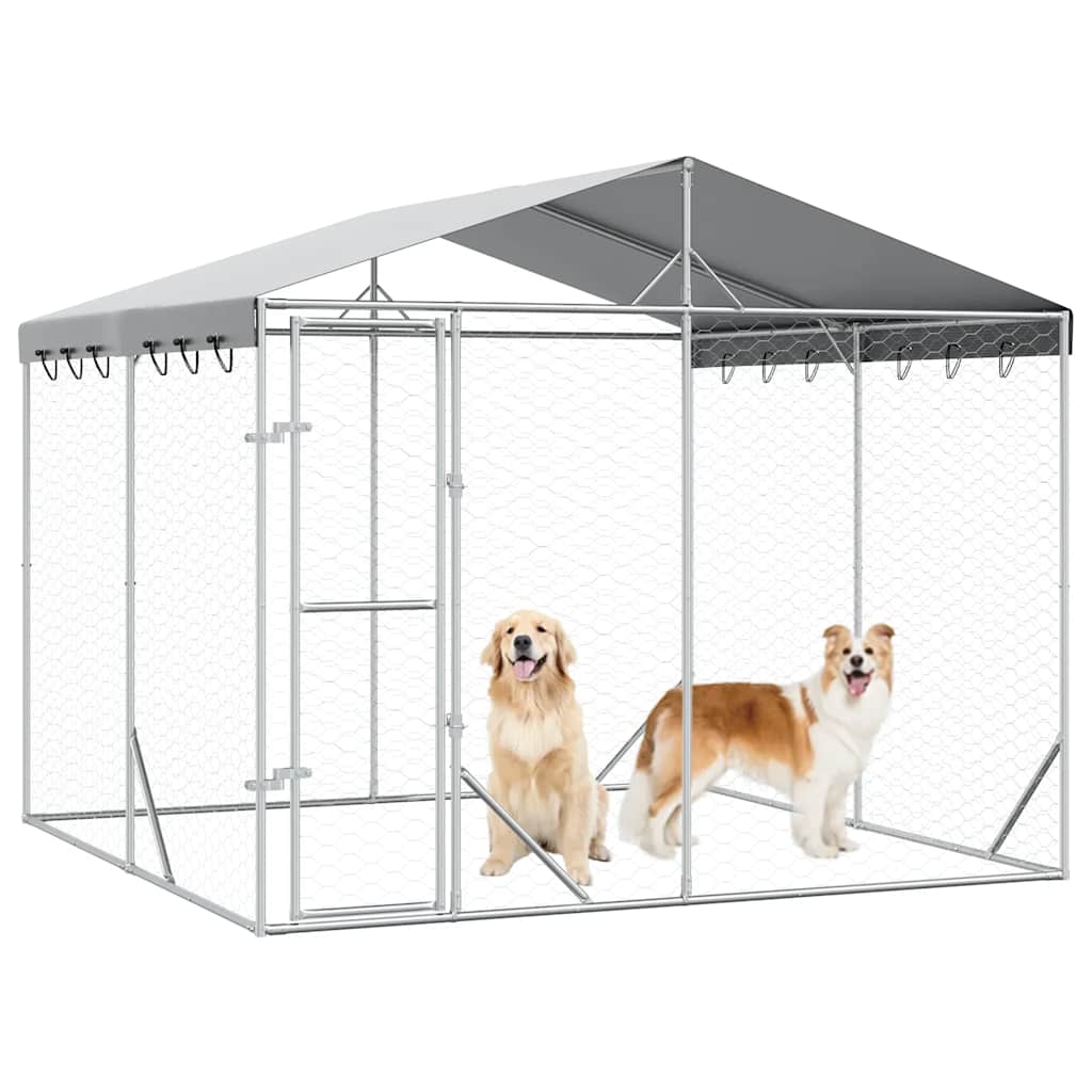 Outdoor-Hundezwinger mit Dach Silber 3x1,5x2,5m Stahl Verzinkt