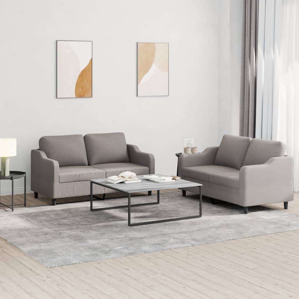 3-tlg. Sofagarnitur mit Kissen Creme Stoff