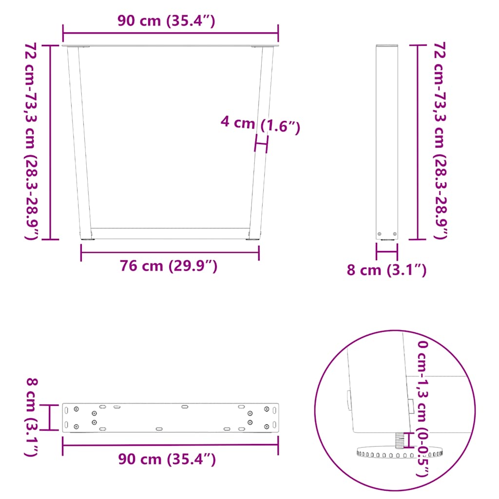 Couchtischbeine V-Form 2 Stück Schwarz 30x(30-31,3) cm Stahl