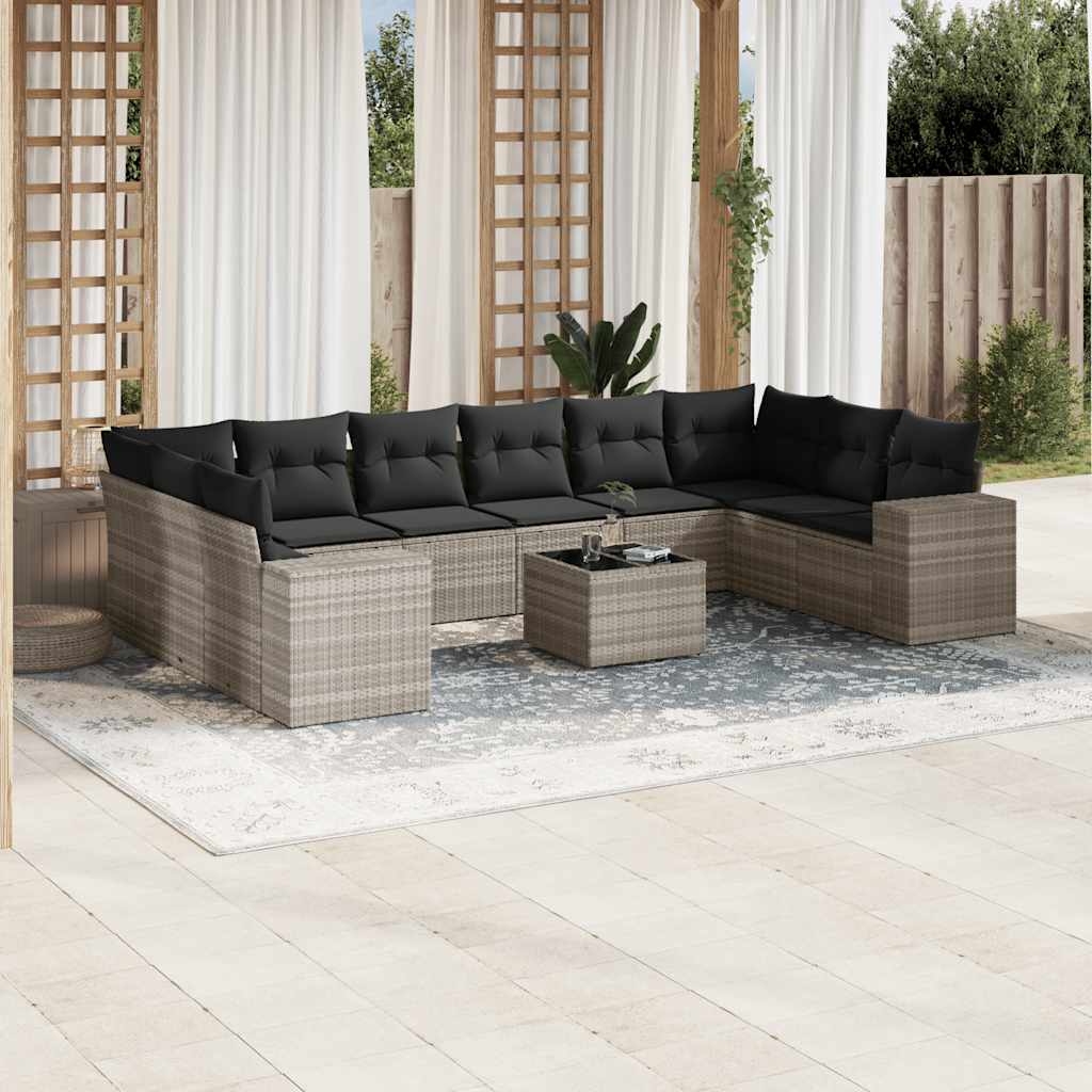 10-tlg. Garten-Sofagarnitur mit Kissen Schwarz Poly Rattan