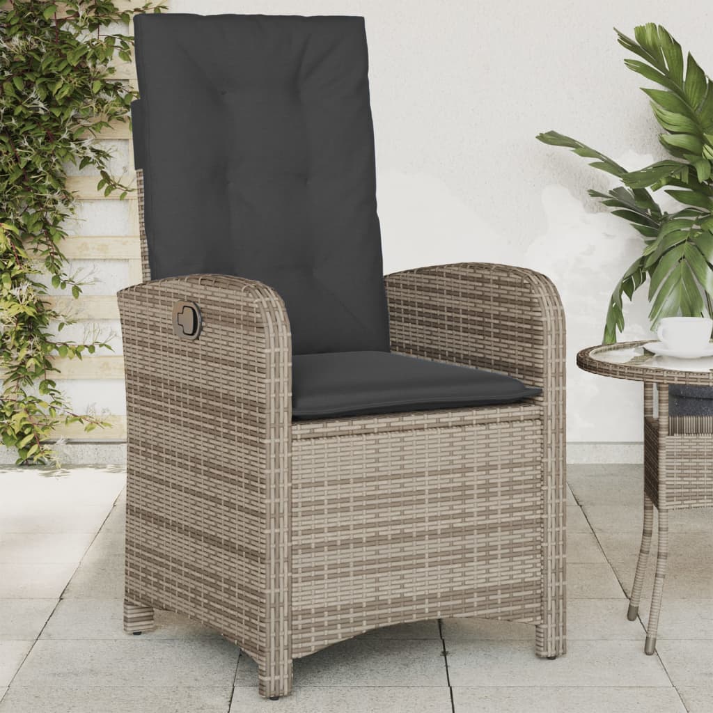 Gartensessel Verstellbar mit Kissen Schwarz Poly Rattan