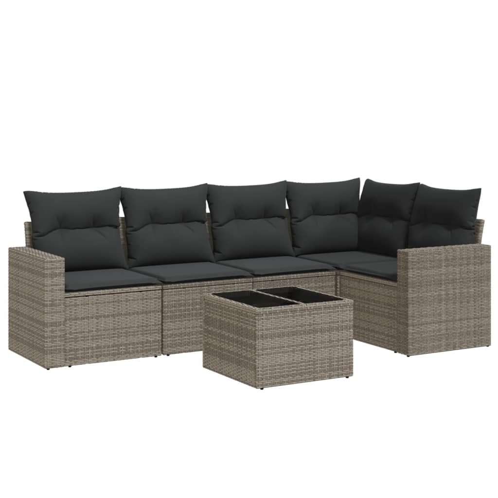 5-tlg. Garten-Sofagarnitur mit Kissen Schwarz Poly Rattan