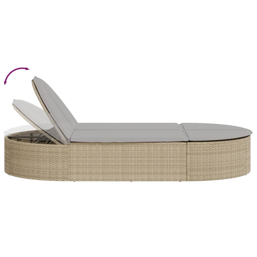Doppel-Sonnenliege mit Kissen Schwarz Poly Rattan