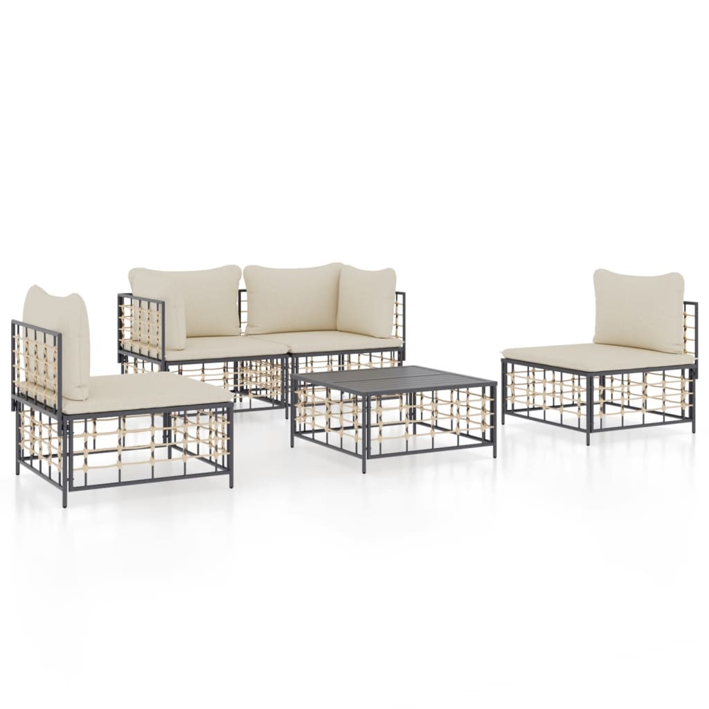 6-tlg. Garten-Lounge-Set mit Kissen Anthrazit Poly Rattan