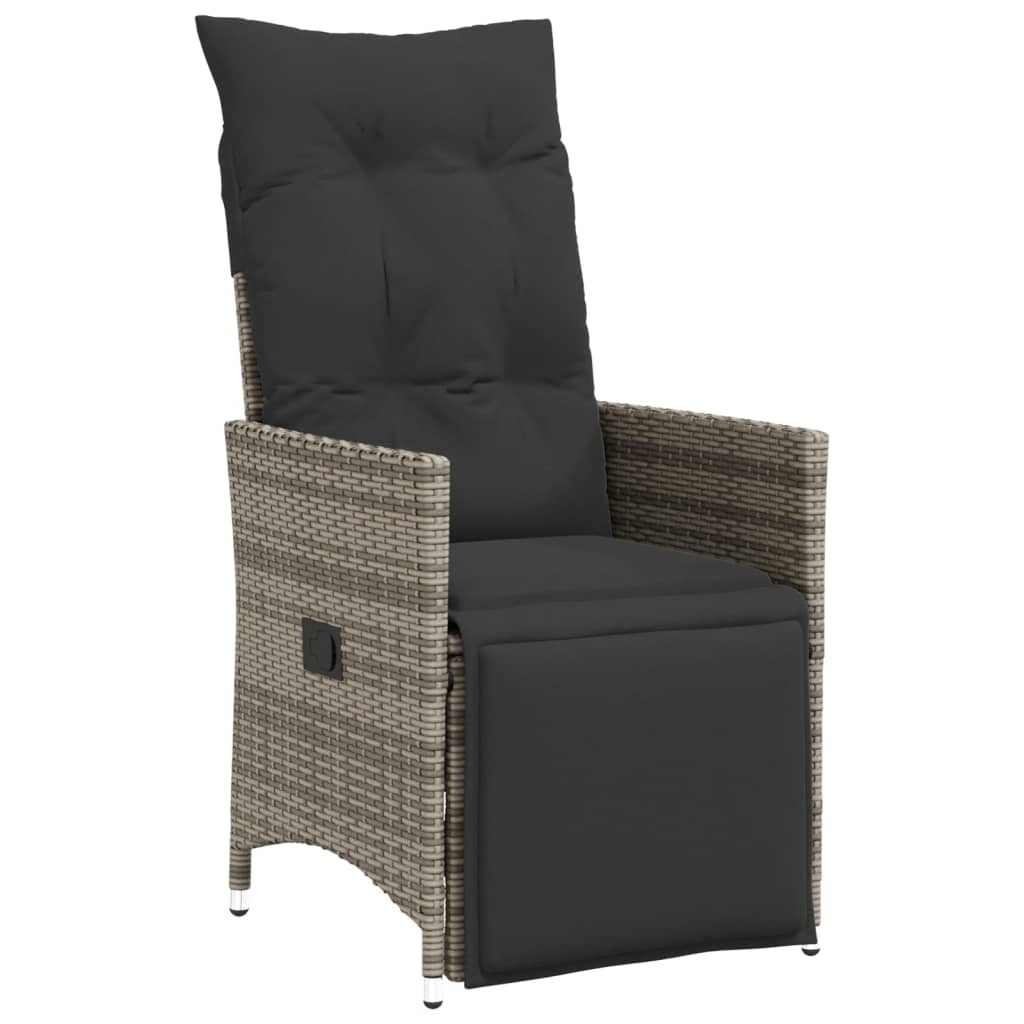 Gartensessel Verstellbar mit Kissen Schwarz Poly Rattan