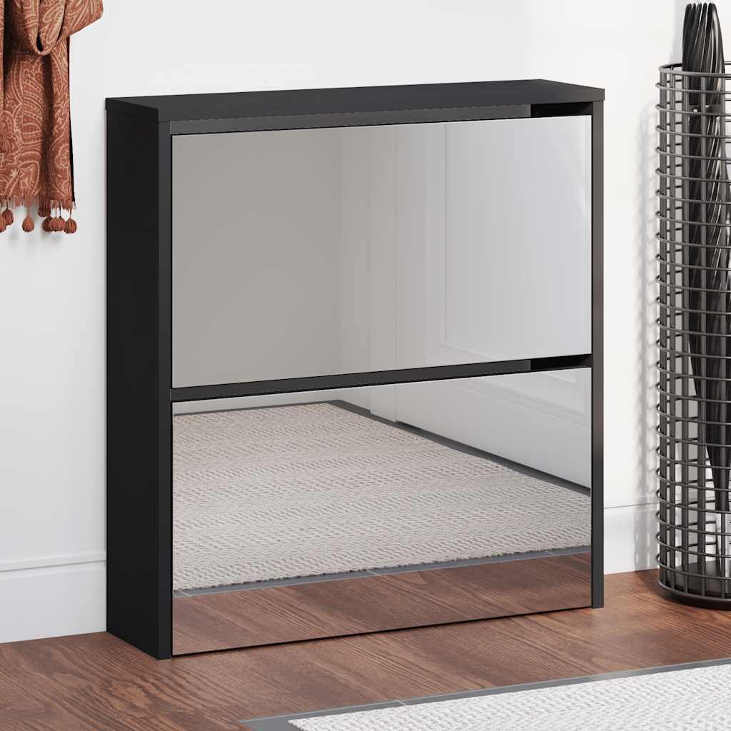 Schuhschrank mit 2 Fächern Spiegel Eiche-Optik 63x17x67 cm