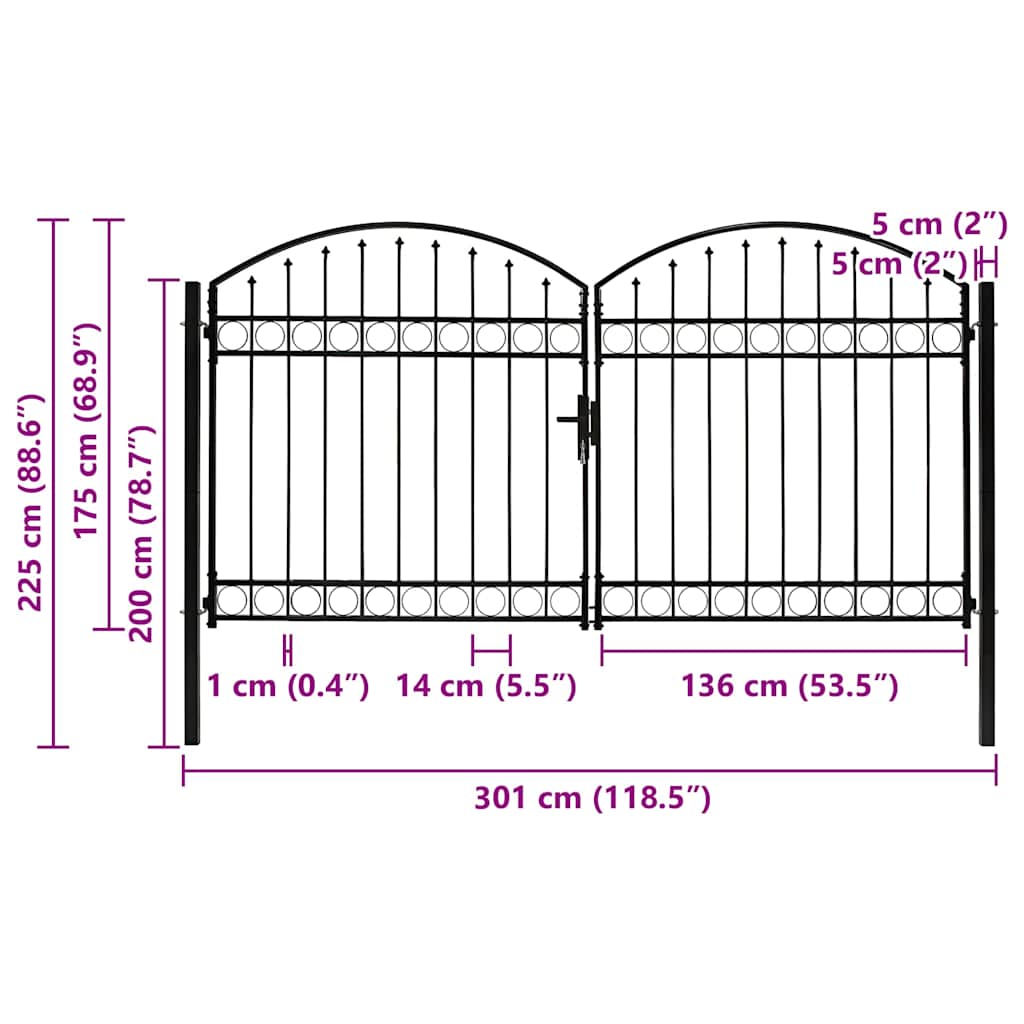 Zauntor ASSEN Doppeltür mit Bogenabschluss Stahl 300 x 125 cm