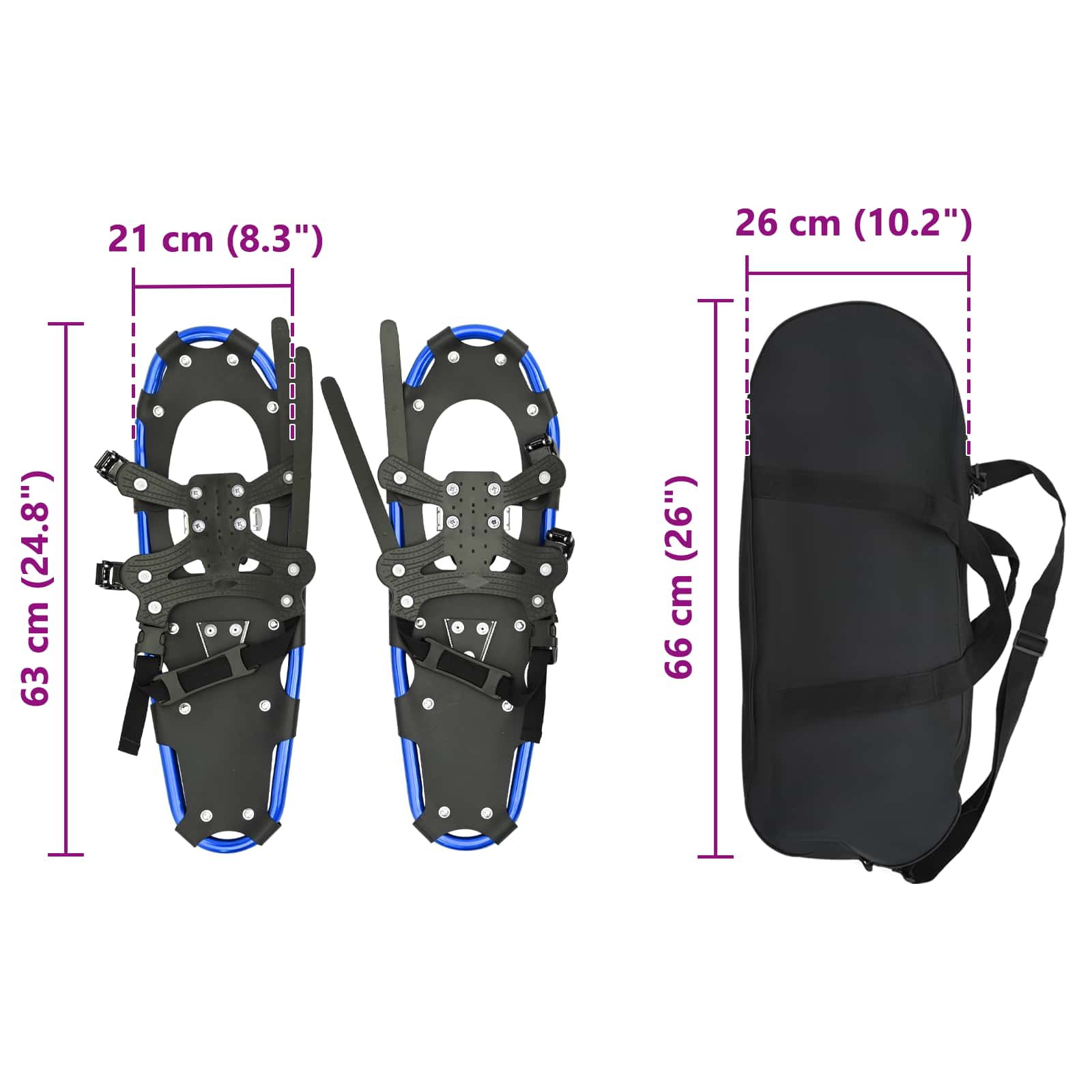 3 in 1 Schneeschuhe Silber und Schwarz 53,5 x 21 cm