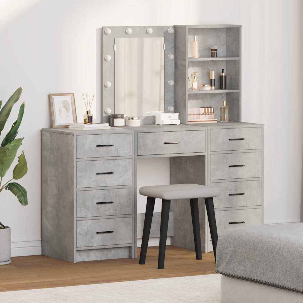 Schminktisch mit Spiegelbeleuchtung 3 pcs Weiß Holzwerkstoff