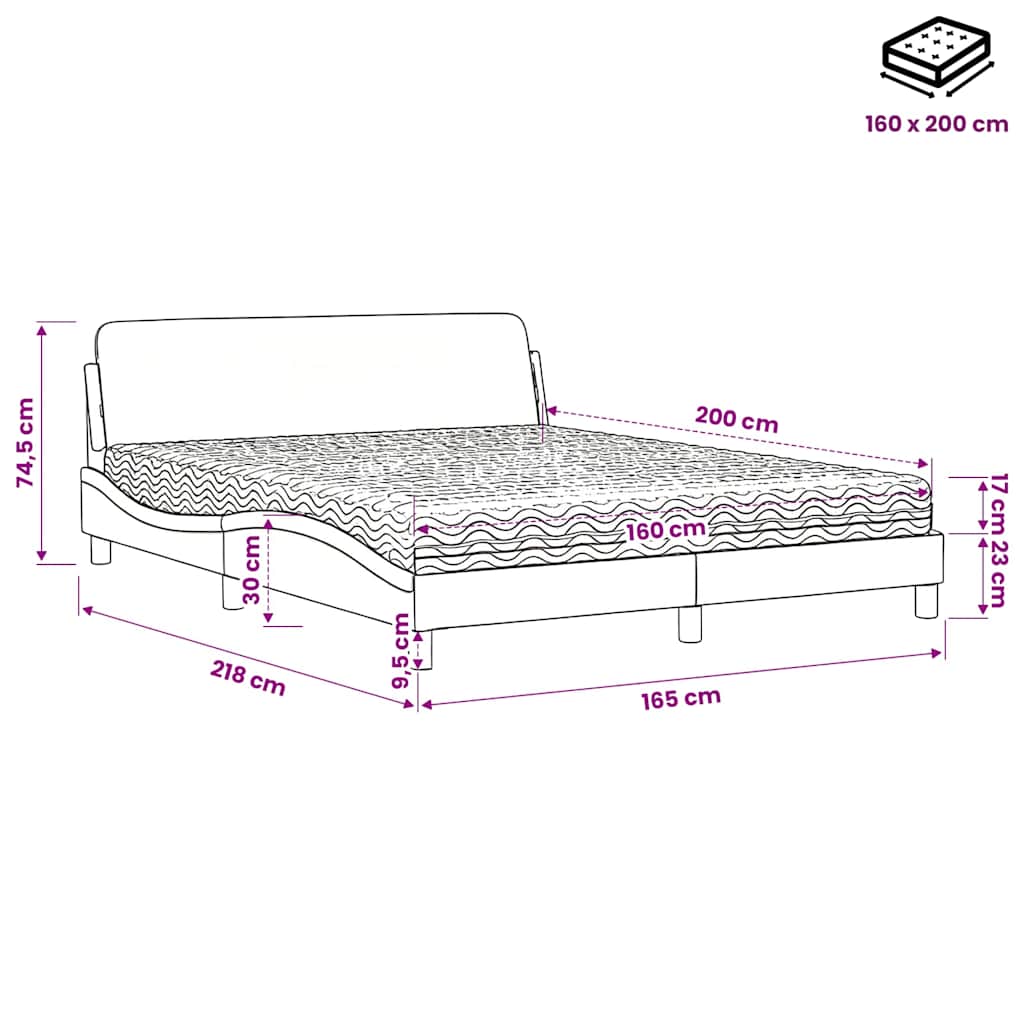Bett mit Matratze "Dover" Hellgrau 80x200 cm Samt