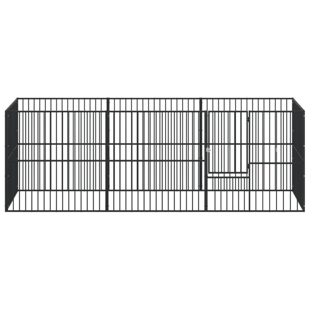 Hundelaufstall 4-tlg. Schwarz Verzinkter Stahl