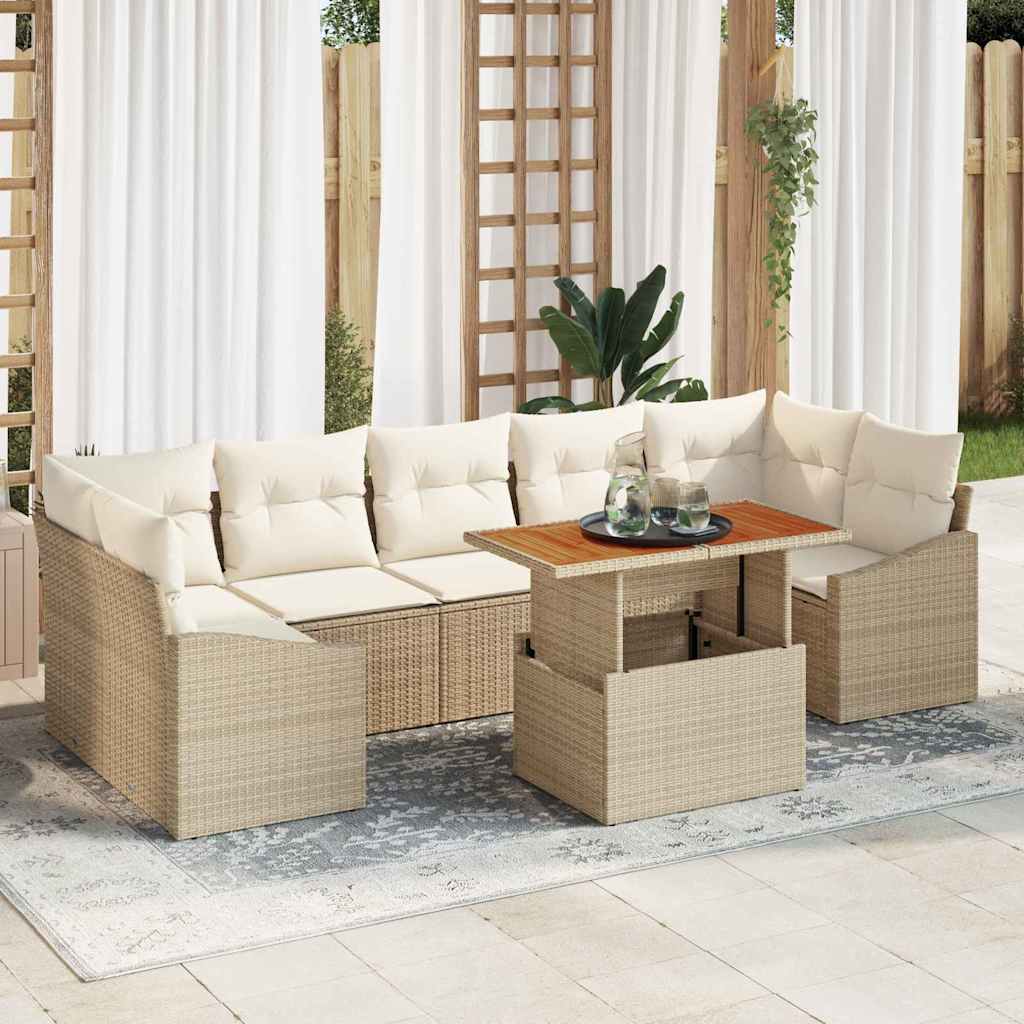 Garten Essgruppe mit Kissen 8 pcs Schwarz und Creme