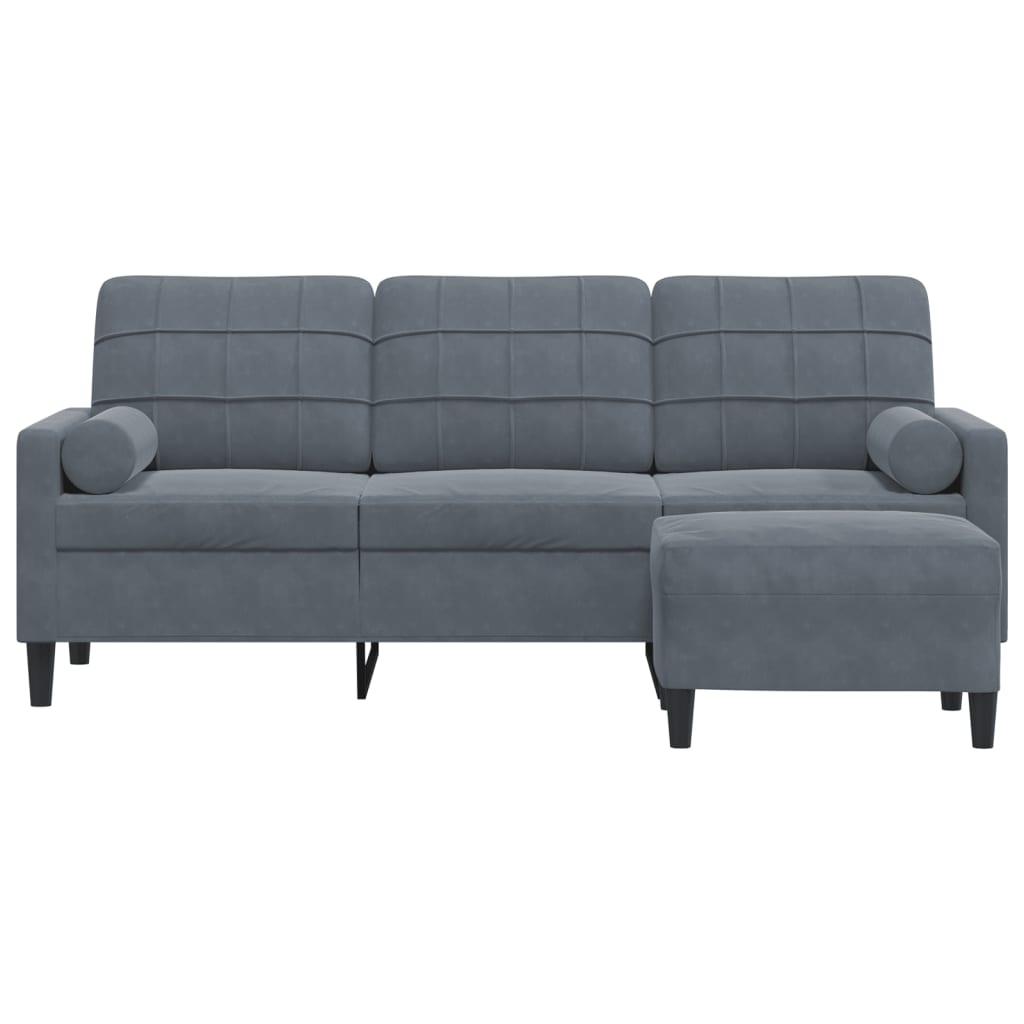3-Sitzer-Sofa mit Hocker Hellgrau 180 cm Samt