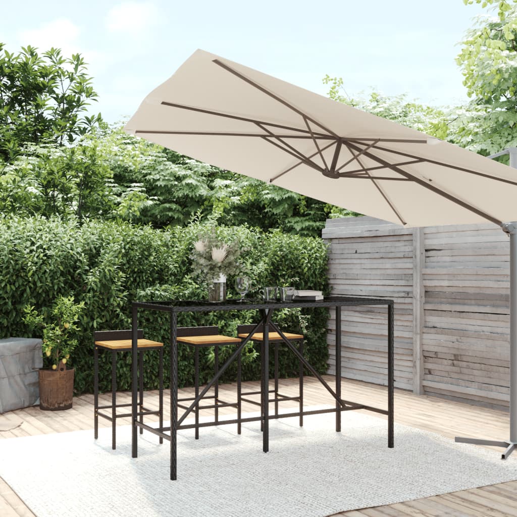 Bartisch mit Glasplatte Schwarz 110x70x110 cm Poly Rattan