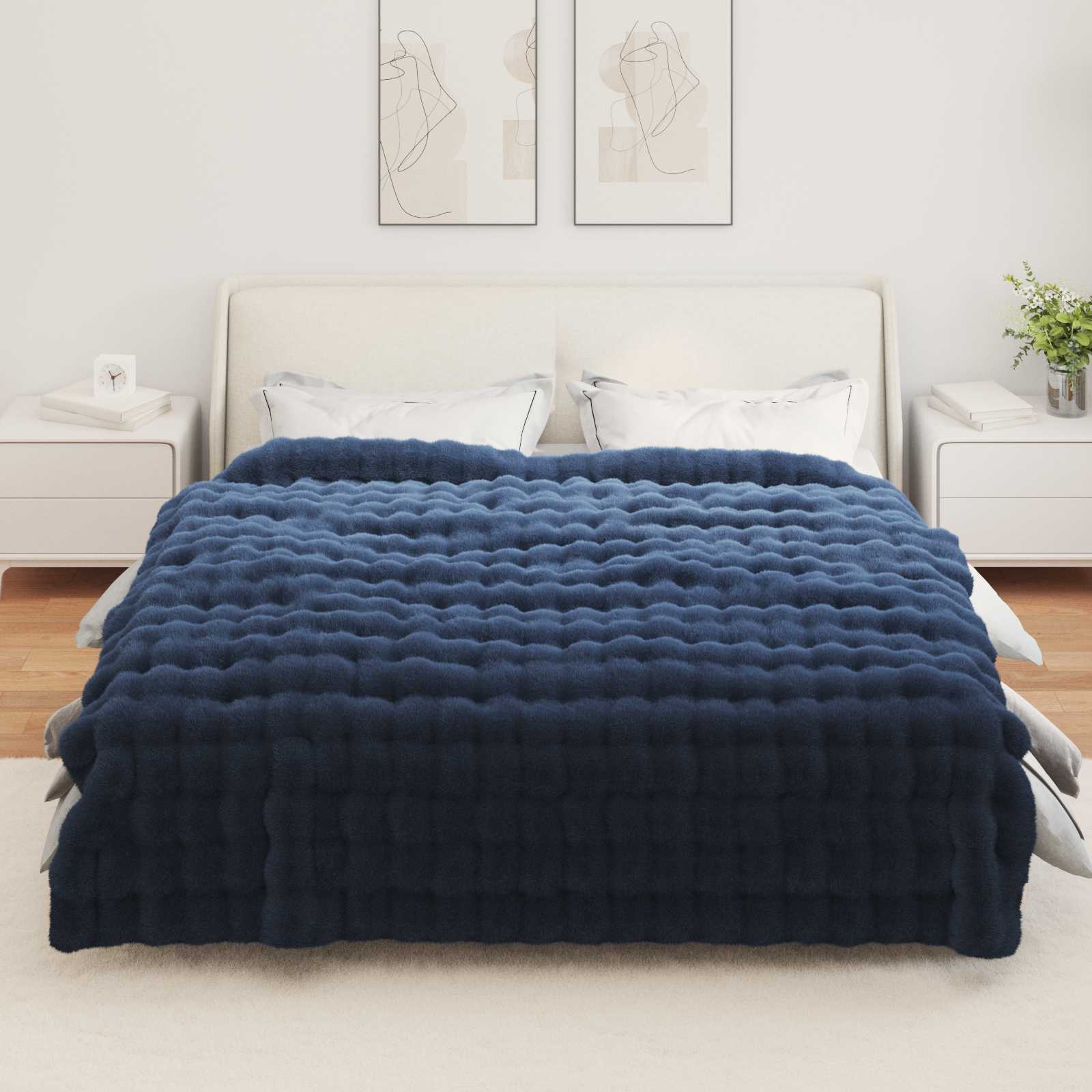 Rutschfeste Decke aus Kunstkaninchenfell Olite Beige Polyester