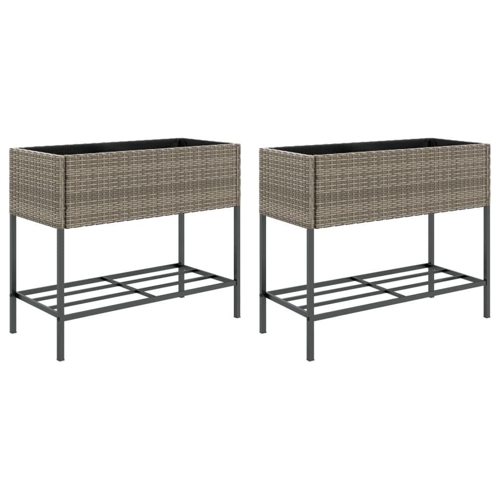 Hochbeete mit Ablage 2 Stk. Schwarz 70x28x70 cm Poly Rattan