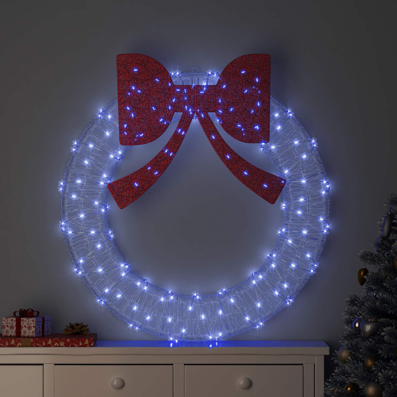 Kranz mit 60 LEDs Warmweiß 76 x 76 x 8,5 cm Acryl