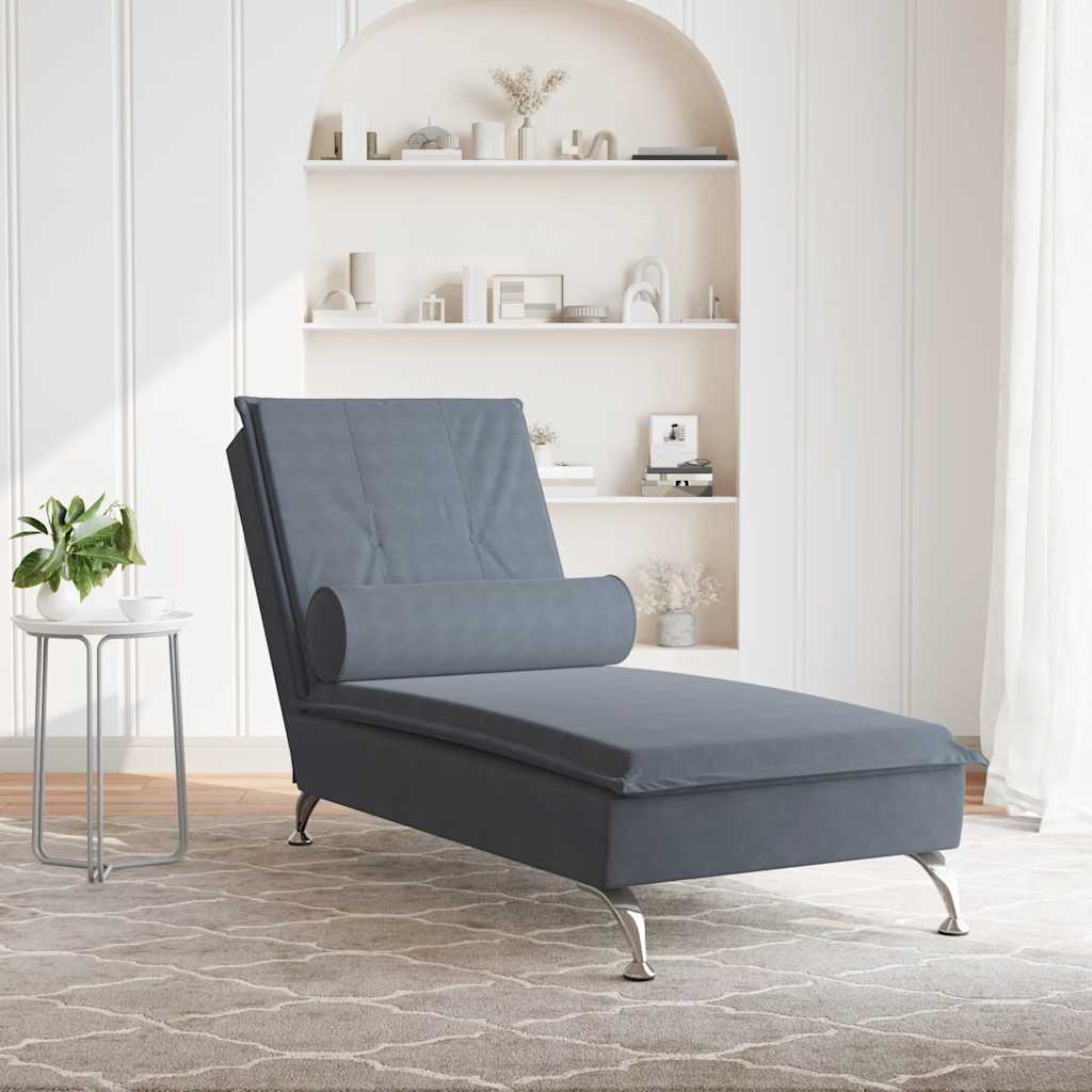 Massage-Chaiselongue mit Nackenrolle Hellgrau Samt