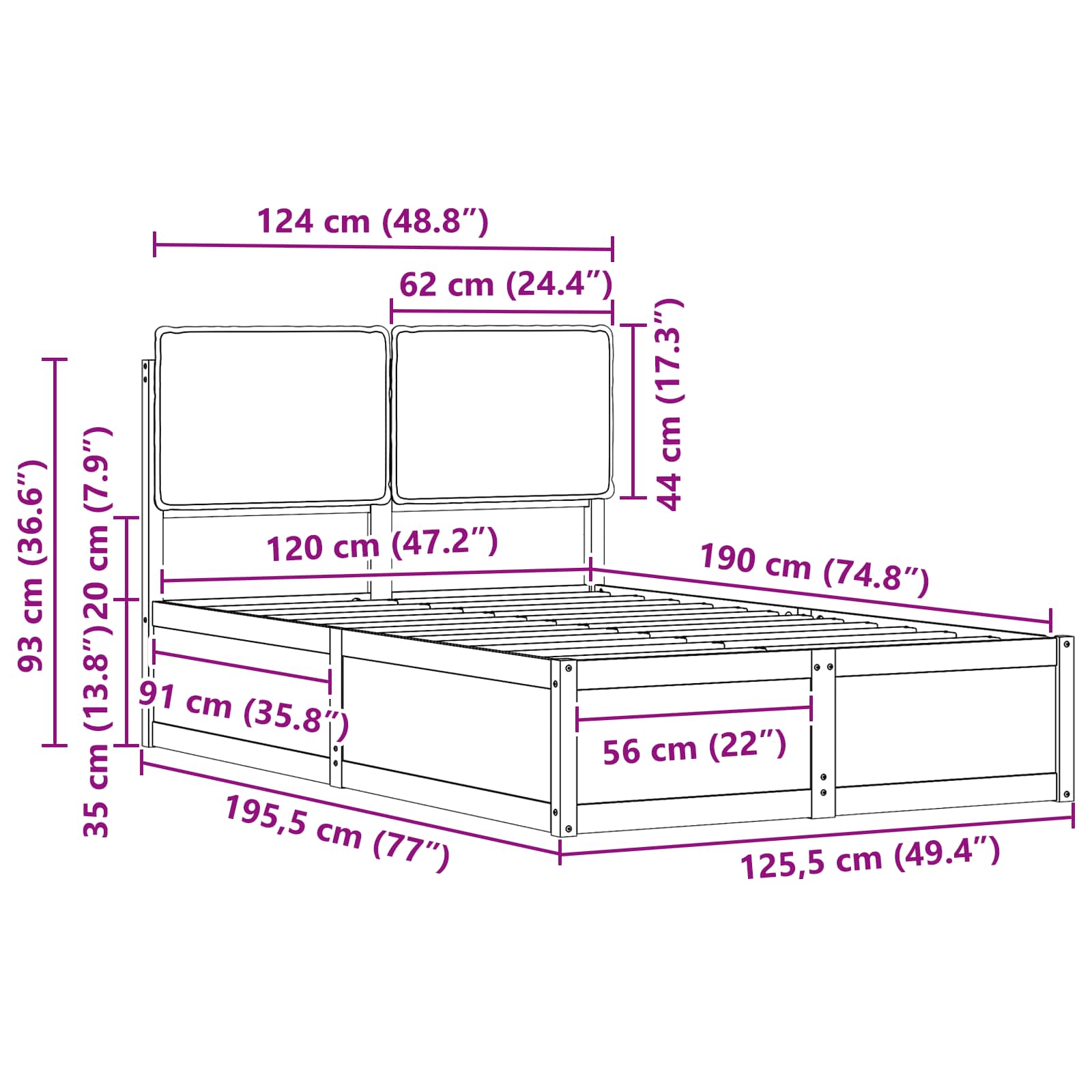 Bettgestell mit gepolstertem Kopfteil Hellgrau 200 x 200 cm