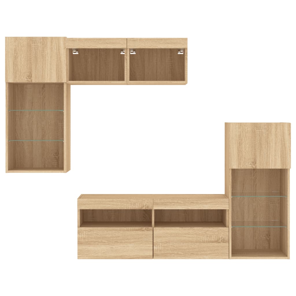 5-tlg. Wohnwand mit LED-Beleuchtung Weiß Holzwerkstoff
