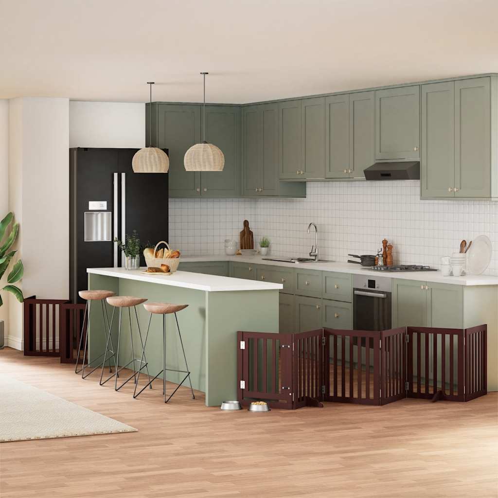 9-tlg. Hundetor mit Tür Faltbar 450 cm Pappelholz