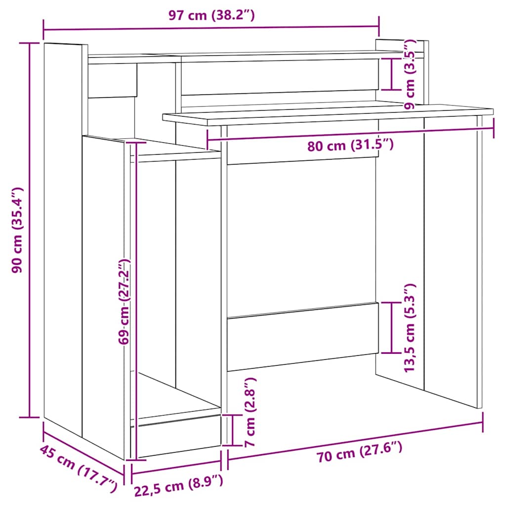 Schreibtisch mit LEDs Weiß 97x45x90 cm Holzwerkstoff