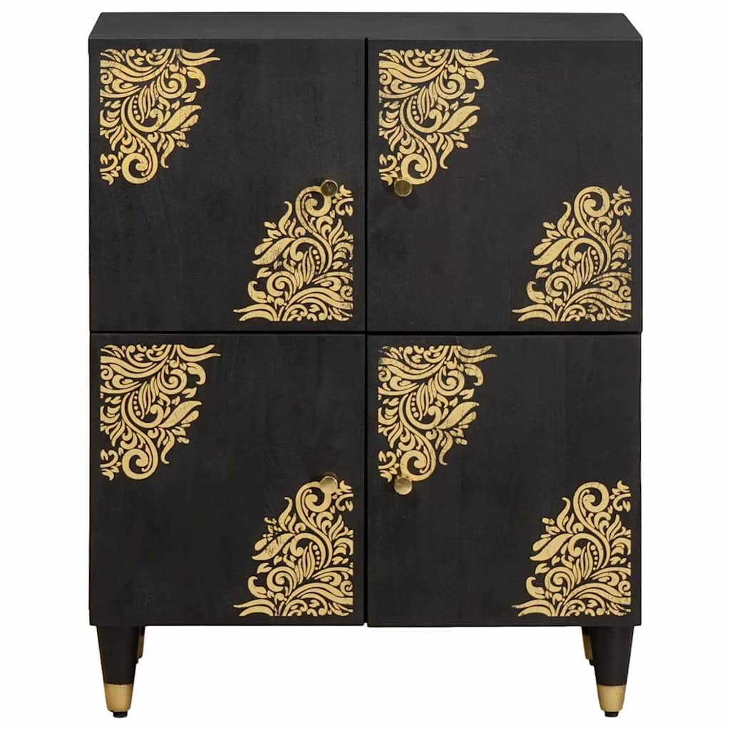 Sideboard Grau und Gold 60 x 33 x 75 cm Massivholz Mango
