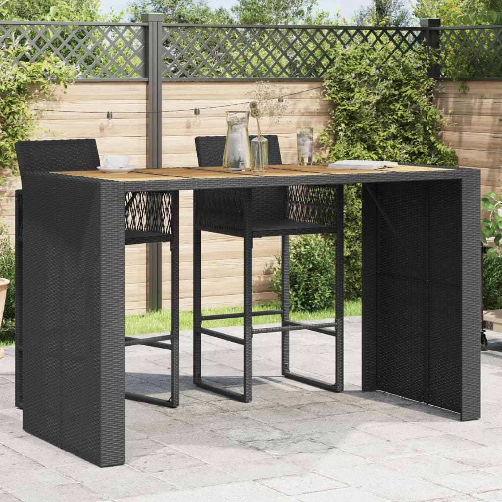 Garten-Bartisch mit Holzplatte Schwarz 105x80x110 cm Polyrattan