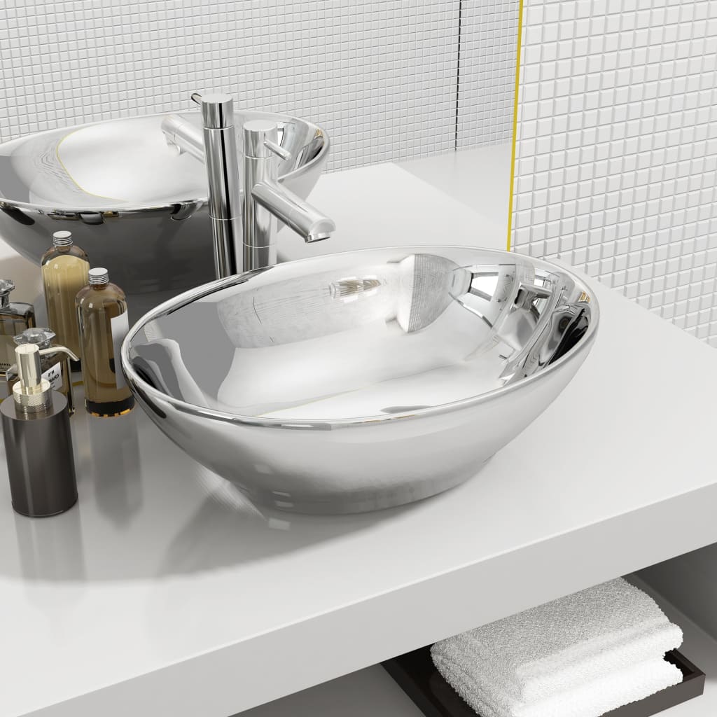 Luxus Keramik Waschbecken Oval Weiß 40 x 33 cm